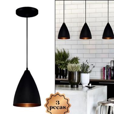 Imagem de Kit 3 Luminárias Pendentes De Teto Para Sala Cozinha Balcão Alumínio P