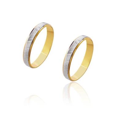 Imagem de Par de Alianças de Noivado Zeus Ouro Amarelo Centro Ouro Branco 3,5mm 