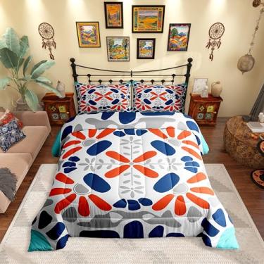 Imagem de Erosebridal Conjunto de edredom boêmio, tamanho queen, exótico, geométrico, boêmio, abstrato, vermelho, cinza, para todas as estações