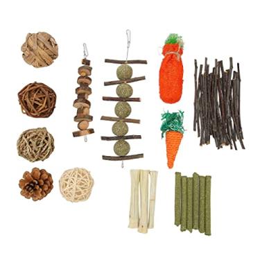 Imagem de Brinquedos Interativos para Mastigar Coelhos para Saúde Bucal e Alívio do Estresse - Adequado para Coelhos, Hamsters - Inclui Espeto de Lascas de Madeira, Bola de Brinquedo, Pinha