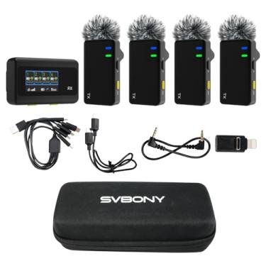 Imagem de SVBONY Microfone de lapela sem fio SVMic D4 com 4 transmissores, microfone DSP Noise Lapela, 75 dB 48 kHz/24 bits, 500 pés para vlog de vídeo, entrevista, transmissão ao vivo