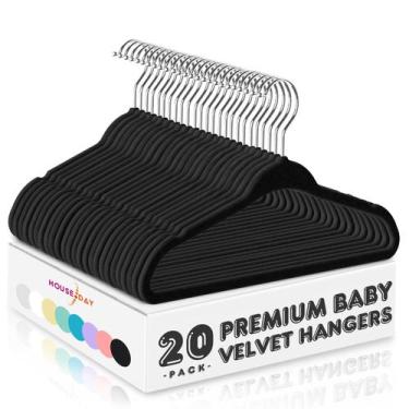 Imagem de Cabides para bebês HOUSE DAY Black Velvet 28 cm, pacote com 20