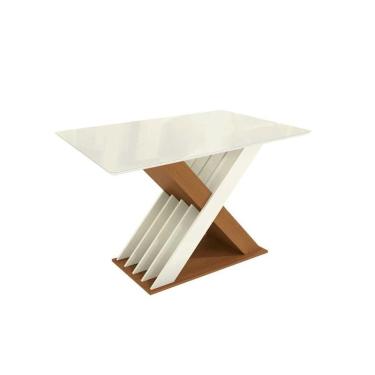 Imagem de Mesa Multiuso Cozinha Graviola c/ Tampo Madeirado c/ Vidro 120x80cm Canela/Off White/Vidro Off White - Kappesberg