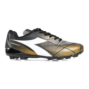Imagem de Chuteiras Diadora Squadra II para Futebol Society, Cabedal Sintético, Solado de Borracha (Preto e Dourado, BR, Adulto, Numérico, 40)