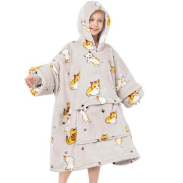 Imagem de Cobertor vestível Narecte Kids com capuz para crianças e gatos