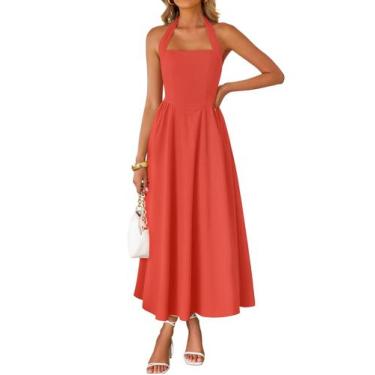 Imagem de Vestido ZESICA Summer sem mangas Halter Midi Vermelho Melancia