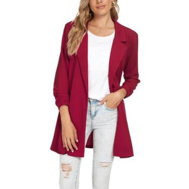 Imagem de Blazer Unifizz feminino com frente aberta, manga 3/4, vermelho, tamanh