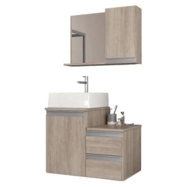 Imagem de Conjunto de Armário e Armário de Casa de Banho de 60 cm - Resistente à humidade, ideal para espaços compactos, perfeito para organizar toalhas e produtos de higiene pessoal (Madeirado Inteiro)