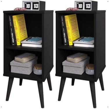 Imagem de Kit 2 Mesa de Cabeceira Charme para Quarto Retrô Apoio de Cama Mesinha(Preto Total)