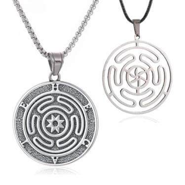 Imagem de YWMAN Conjunto de 2 colares Hecate – Joias Wiccanas da Deusa da Lua Tripla em Aço Inoxidável, Presente com Pingente de Bruxa Pagã para Mulheres e Homens