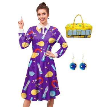 Imagem de Womens Halloween Dress Sets Adult Long Sleeve Ms. Frizlee Cosplay Costumes with Handbag Earrings Purple L
