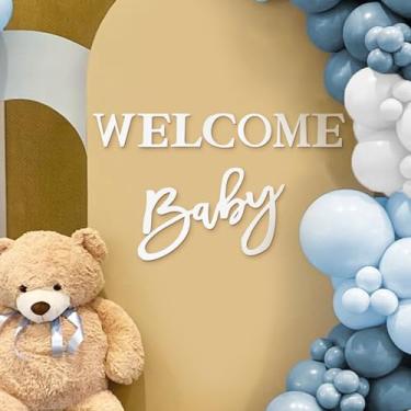 Imagem de JarThenaAMCS Placa de boas-vindas para chá de bebê, pano de fundo branco, carta de feltro para revelação de gênero, para meninos e meninas, decoração de arco de 1º aniversário, adereço de foto de