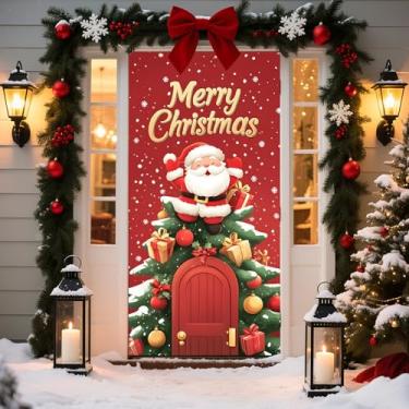 Imagem de BVBOX Capa de porta de Natal 89,9 cm x 179,8 cm, capa de decoração de porta da frente de Natal de boas-vindas, faixa decorativa de Natal para sala de aula em casa, decoração de Natal