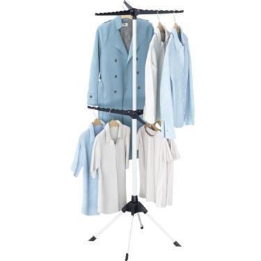 Imagem de APEXCHASER Escorredor de roupas dobrável, rack de secagem de 2 camadas, suporte para lavanderia dobrável, arejador de roupas com 4 pernas e 6 braços para 48 cabides, roupas dobráveis para uso interno