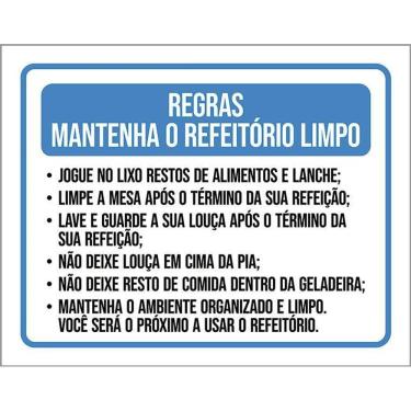 Imagem de Placa Sinalização - Regras Mantenha Refeitório Limpo 36X46