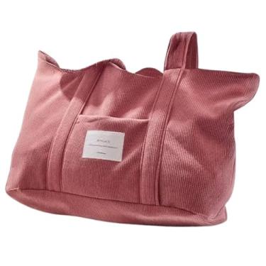 Imagem de Magalis Bolsa de praia de veludo cotelê – Flamingo Pink | Veludo macio, bolsa grande com bolso, bolsa de ombro durável