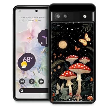 Imagem de WANKBLC Capa compatível com Google Pixel 6A, proteção à prova de choque para homens mulheres antiderrapante para Google Pixel 6A estampa louca floresta lua noite cogumelo borboleta