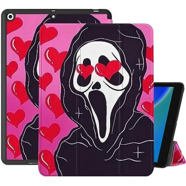 Imagem de Cabreche Capa compatível com iPad de 10,2 polegadas, 9ª/8ª/7ª geração (2021/2020/2019) com capa traseira de PVC rígido, capa para hibernar/despertar automática, para meninas e mulheres, rosto de fantasma bonito
