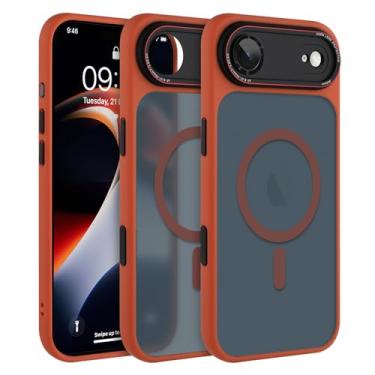 Imagem de AIGOMARA Capa magnética para iPhone Air, [compatível com Magsafe] [proteção total da câmera] Capa protetora fina à prova de choque translúcida fosca para iPhone Air de 6,5 polegadas, laranja
