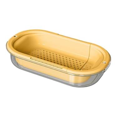 Imagem de Baoblaze Sobre a pia, escorredor extensível, cesta de peneira, conjunto de escorredor doméstico para massas, restaurante, pratos secos, morango, Amarelo