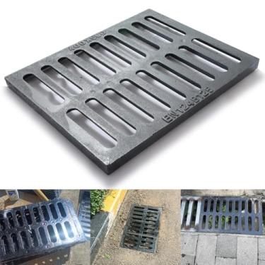 Imagem de GZHDIAN Grelha De Drenagem Ferro Fundido, Tampa Externa 16 * 20 Pol., Canal Alta Resistência Classe B125, Retangular Preta, Esgoto Metal Para Piso Concreto, Quintal, Calçada E Garagem.