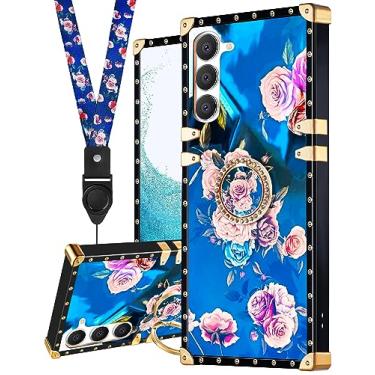 Imagem de Loheckle Capa feminina para Samsung Galaxy A14 5G, capas quadradas de designer para Samsung A14 5G capa com suporte de anel e cordão, capa elegante peônia luxuosa para Galaxy A14 5G 6,6 polegadas