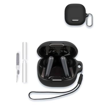 Imagem de Capa para fones de ouvido sem fio Soundcore por Anker Liberty 4 NC, capa protetora portátil de silicone macio WUNIAK resistente a arranhões com kit de limpeza, mosquetão e cordão, preta