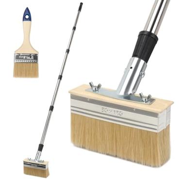 Imagem de Aplicador de pincel de manchas de deck com cabo longo (152 cm), aplicador de manchas de 15 cm de largura e conjunto de pincéis de 7 cm para pintura de madeira, parede e móveis