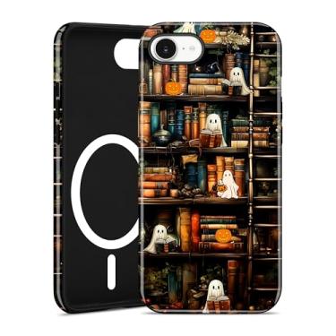 Imagem de Jusy Capa de telefone compatível com MagSafe Halloween para iPhone 7/8/SE, linda estética magnética macia TPU e capa protetora de policarbonato rígido para mulheres e meninas - folha de bordo