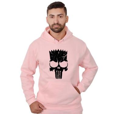 Imagem de Blusa Moletom Bart Masculina Caveira Com Bolso e Capuz Rosa - Methodic