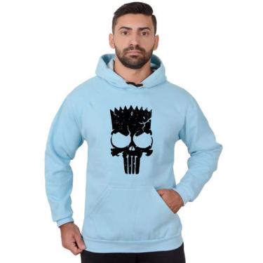 Imagem de Blusa Moletom Bart Masculina Caveira Com Bolso e Capuz Azul Ceu - Meth