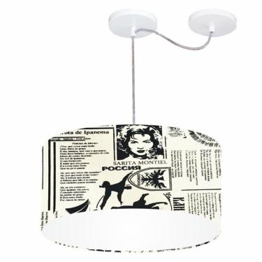 Imagem de Lustre Pendente Cilíndrico Com Desvio De Centro Md-4151 Cúpula Em Tecido 50x25cm Ny-jornal - Bivolt