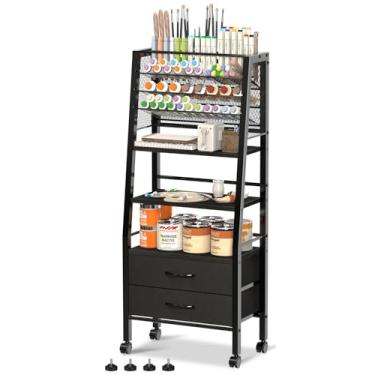 Imagem de Carrinho de rodinhas de 3 camadas com gavetas e rodas com trava – Organizador de artesanato para suprimentos, pincéis, tintas e peças pequenas, suporte de pincéis de arte e artesanato para casa