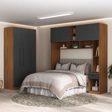 Imagem de Guarda-Roupa Casal Modulado Lugano 7 Portas 3 Gavetas Nogal/Grafite - Hecol Móveis