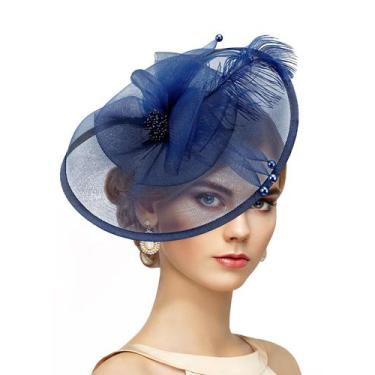 Imagem de Chapéu Fascinator Zinniday Victoria 2025 azul marinho com penas