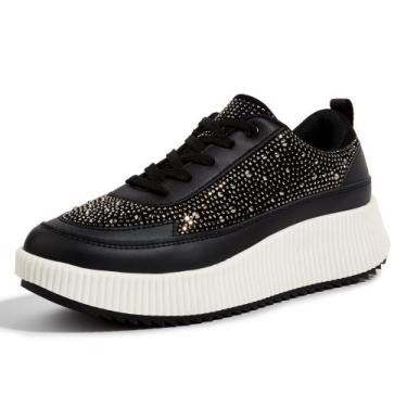 Imagem de Tênis feminino LUCKY STEP com strass, moderno, plataforma, preto
