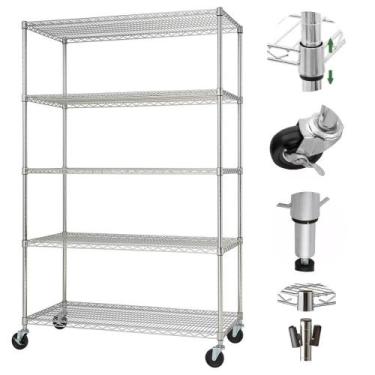 Imagem de Estante Organizadora Multiuso 5 Prateleiras Cromada C Rodas - Members 