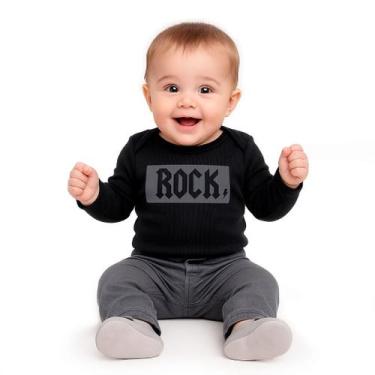 Imagem de Body Bebê Manga Longa com Estampa Rock Preto - 100% Algodão - Art Rock