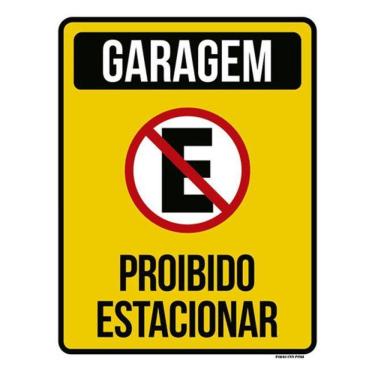 Imagem de Kit 5 Placas Garagem Proibido Estacionar Amarela 36X46