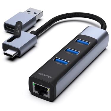 Imagem de BENFEI Adaptador 2 em 1 USB-C/USB 3.0 para Ethernet com 3 portas USB 3.0 compatível com iPhone série 15, MacBook Pro/Air 2023/2022/2021/2020/2019 e mais
