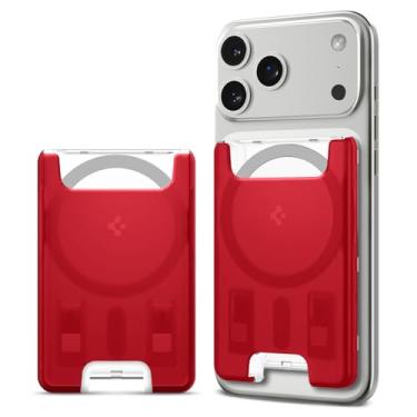 Imagem de Spigen Classic C1 (MagFit) Porta-cartões de carteira magnética com 3 cartões projetados para MagSafe Compatível com iPhone 16, iPhone 15, iPhone 14, iPhone 13, iPhone 12 - Rubi
