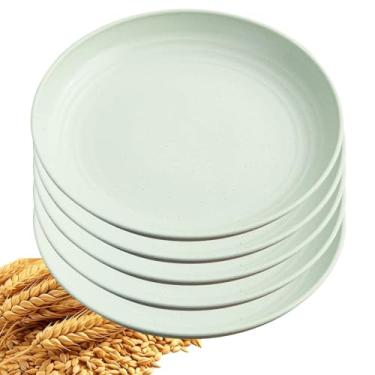 Imagem de YuanQ Conjunto de pratos de jantar com 5 peças, inquebrável, reutilizável, leve, placa de borda lisa, lavável na lava-louças e no micro-ondas (verde, 25,4 cm)