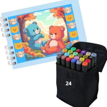 Imagem de Livro de Colorir Terap�utico com 24 Canetas de Ponta Dupla, Capa Dura, Azul