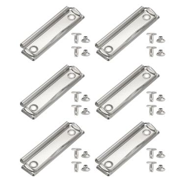 Imagem de PATIKIL Clipes de prancheta de metal de 9 cm, pacote com 6 clipes montáveis de alta aderência, grampo de molas fortes com 12 rebites para escritório, casa, prata (xadrez)