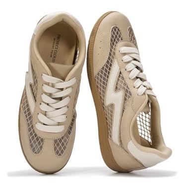 Imagem de Project Cloud Tênis feminino com cadarço feminino moderno com palmilha de espuma viscoelástica, tênis feminino antiderrapante (Irita), Malha nude, 34