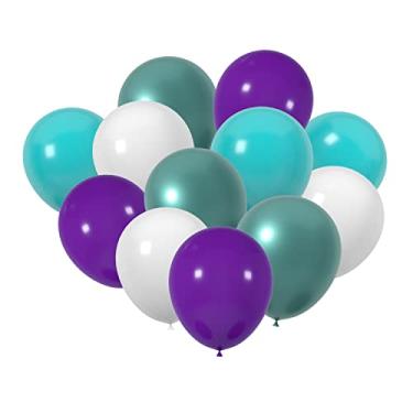 Imagem de 60 peças de balões de látex de 30,48 cm violeta escura, roxo, ciano, branco, verde, decoração de balões de látex para festa de aniversário de casamento (violeta escura, roxo, ciano, branco, verde)