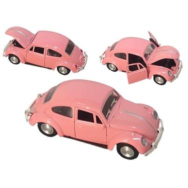 Imagem de Miniatura Carro Fusquinha Rosa Carrinho de Ferro Colecionável Abre as Portas e Capô, Com Fricção