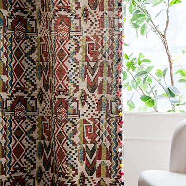 Imagem de Cortina opaca cortinas boémias de linho de algodão, cortinas semi-opacas de quinta, bolso de bar, cortinas de janela de jacquard coloridas para sala de estar, quarto cor-colorido 150 x 160 cm