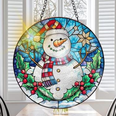 Imagem de VAIIEYO Enfeite de Natal para pendurar em vitrais, apanhador de sol, boneco de neve feito à mão, com ganchos para janela, jardim, casa, presente de inauguração de casa de Natal e aniversário (19,8 cm)