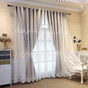 Imagem de Cortina blackout de renda bordada de camada dupla para sala de estar, painel decorativo de voile blecaute duplo moderno, para quarto/varanda, 1 peça, cinza L 300 x A 270 cm